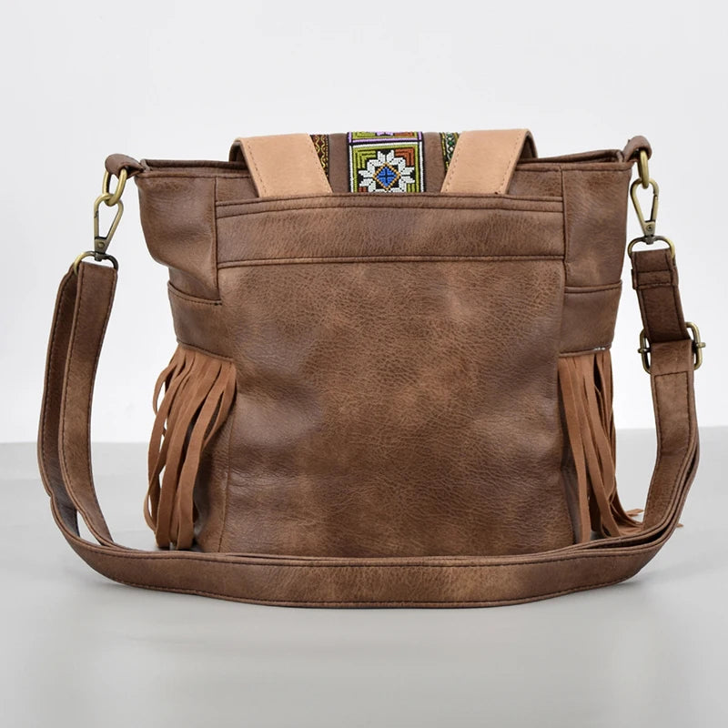 Women PU National Patchwork Crossbody Bags
