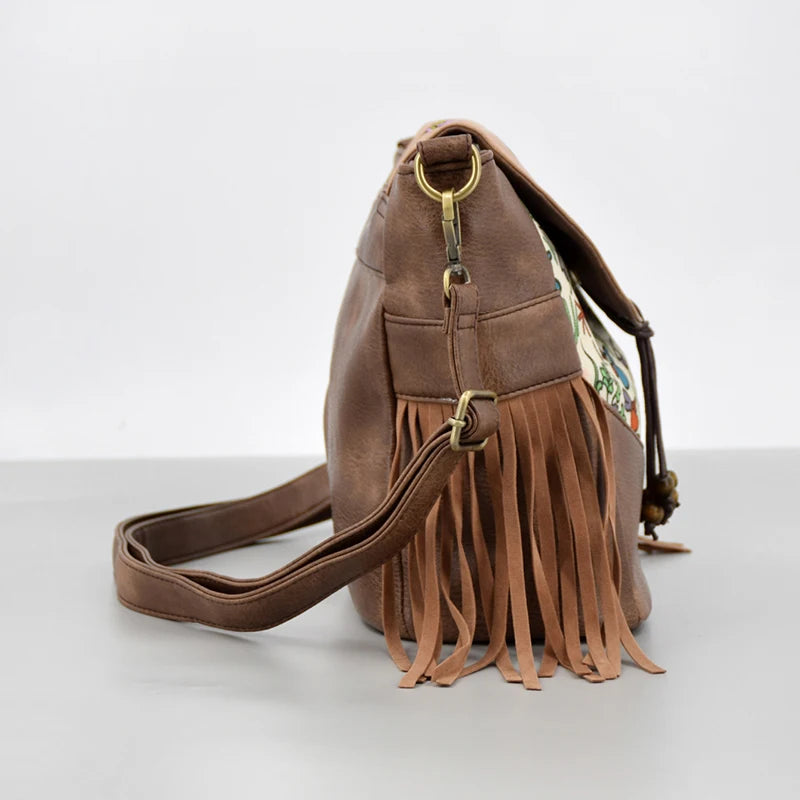 Women PU National Patchwork Crossbody Bags