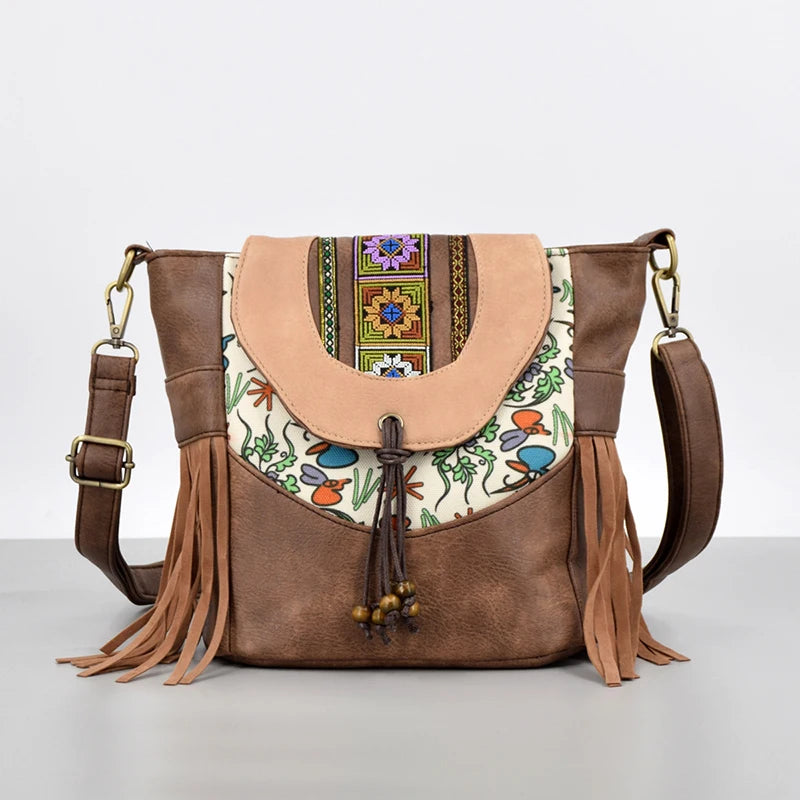 Women PU National Patchwork Crossbody Bags