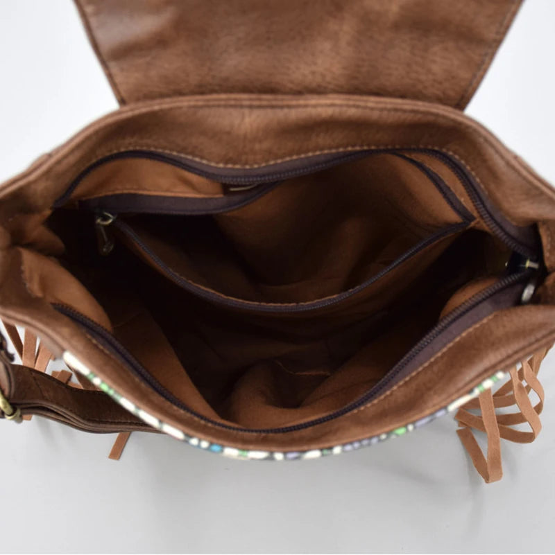 Women PU National Patchwork Crossbody Bags