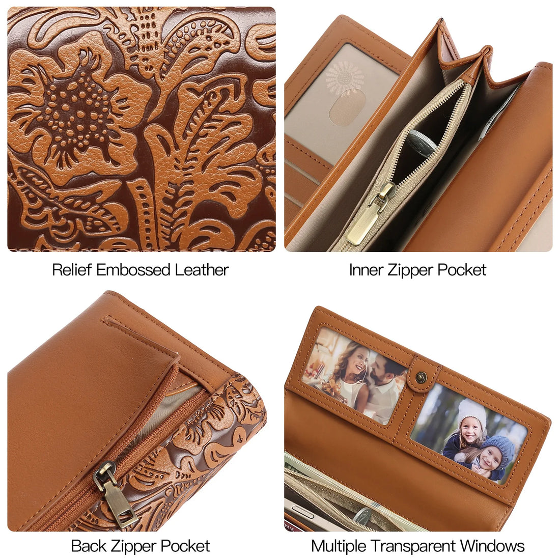 PU leather lady's long three-fold wallet