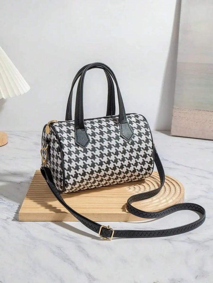 Classic Monogram Print Barrel Bag Black and White