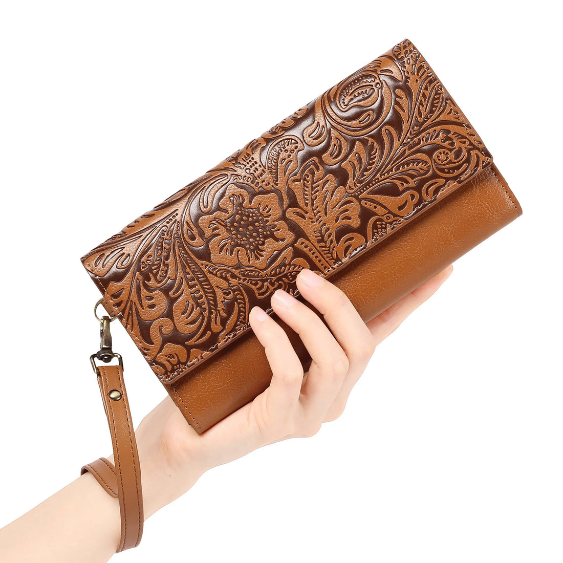 PU leather lady's long three-fold wallet